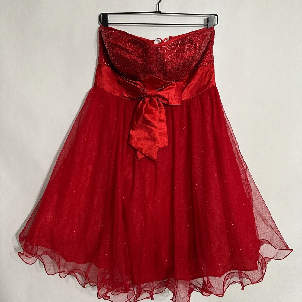 Deb Strapless Red Tulle Corset Dress Lace Up Party Prom Homecoming 11/12 Juniors - Picture 2 of 9